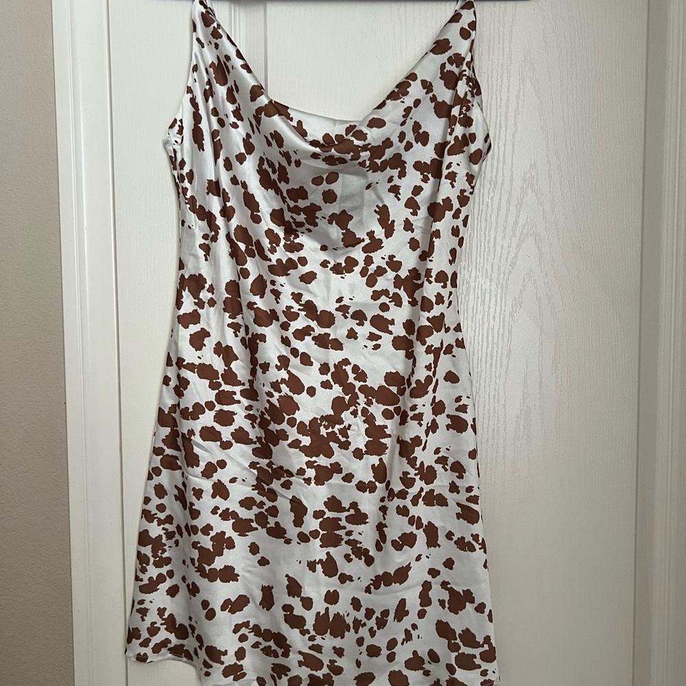 Brown and White Spotted Mini Slip Dress
